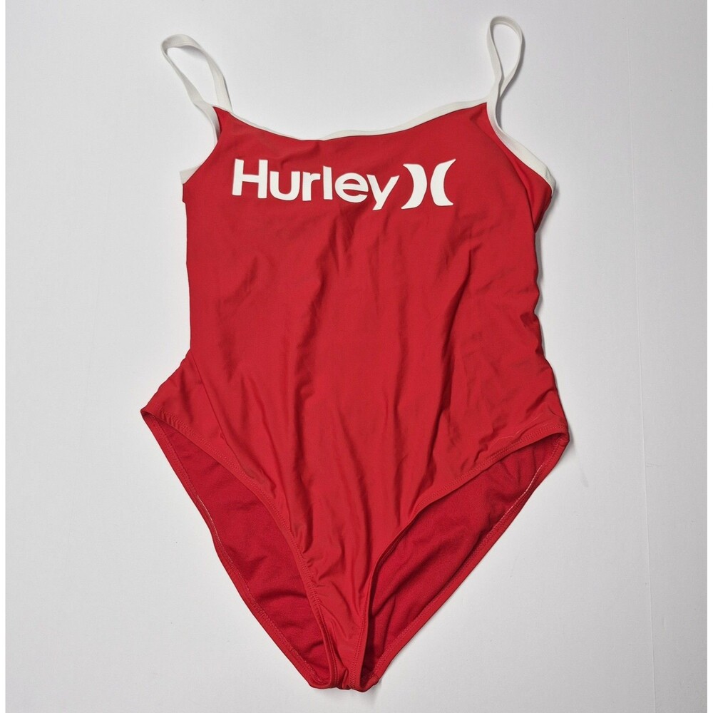 Hurley Plus Size 3X One Piece Swimsuit Red White Logo Cage Back Ladder Strappy
